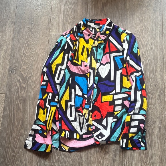Big Dart Tops - BIG DART Colorful Abstract Button-Up Shirt — Pink, Yellow, Blue, Black